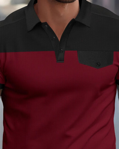 Men's Full Size Waffle-Knit Collared Contrast Polo Plus Size - Opulent Empire