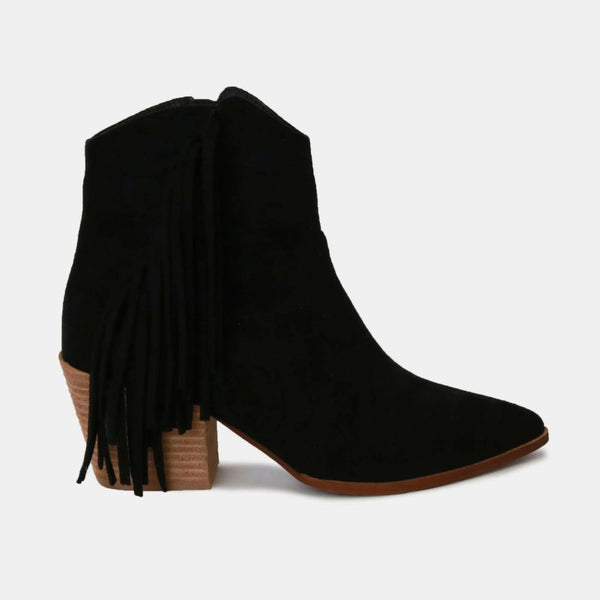 Beast Fashion Suede Fringe Point Toe Ankle Boots - Opulent Empire