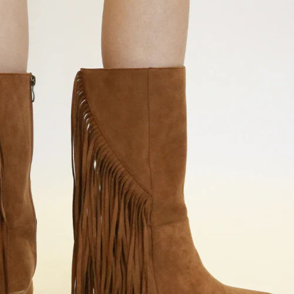 Beast Fashion Suede Fringe Point Toe Boots - Opulent Empire