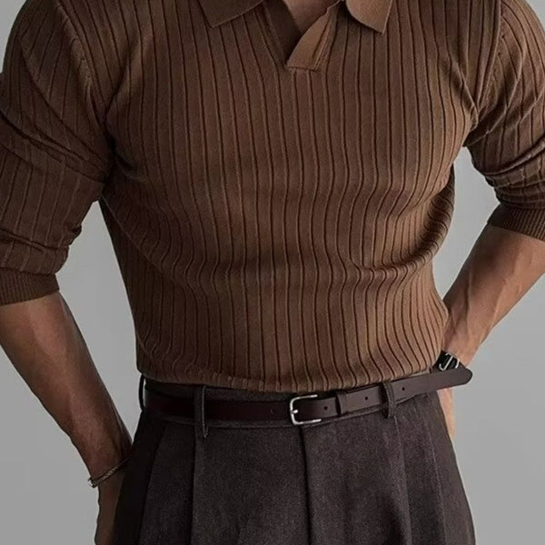 Men's Plus Size Collared Neck Long Sleeve Polo - Opulent Empire