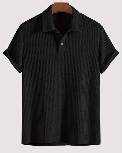 Men's Waffle-Knit Collared Neck Short Sleeve Polo - Opulent Empire
