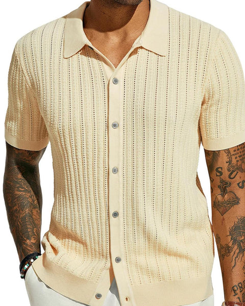 Men's Full Size Openwork Button Down Collared Neck Shirt Plus Size - Opulent Empire