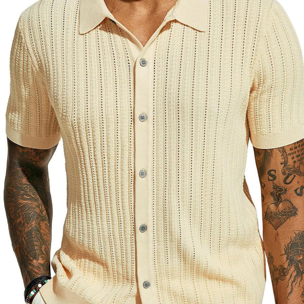 Men's Full Size Openwork Button Down Collared Neck Shirt Plus Size - Opulent Empire