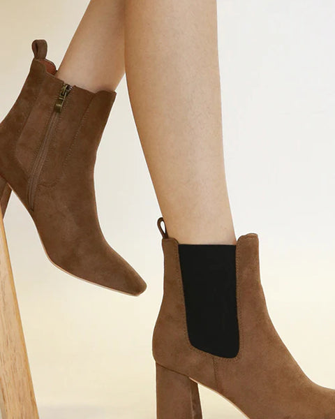 Beast Fashion Faux Suede Block Heel Chelsea Boots with Elastic Side Panel - Opulent Empire