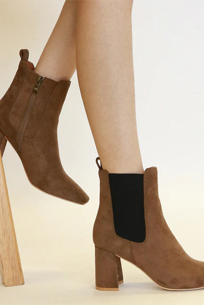 Beast Fashion Faux Suede Block Heel Chelsea Boots with Elastic Side Panel - Opulent Empire