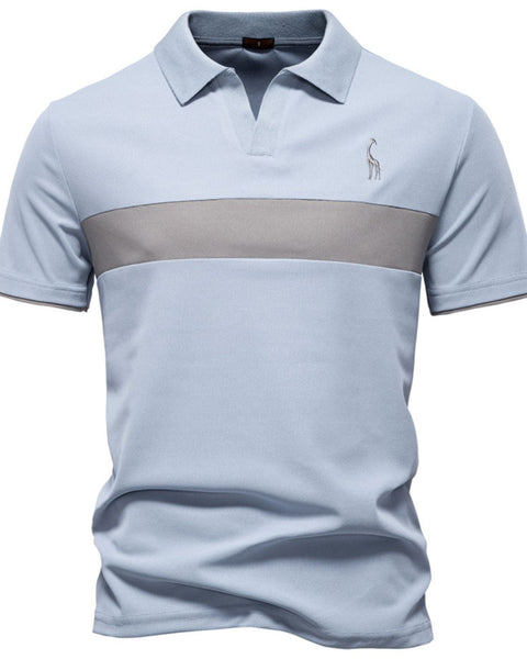 Men's Giraffe Embroidered Collared Neck Contrast Polo - Opulent Empire