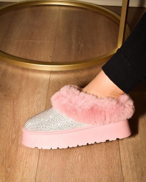 WILD DIVA Embellished Faux Fur Platform Booties - Opulent Empire