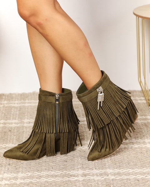 Legend Women's Tassel Wedge Heel Ankle Booties - Opulent Empire