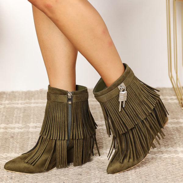 Legend Women's Tassel Wedge Heel Ankle Booties - Opulent Empire