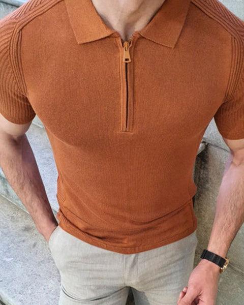 Men's Collared Neck Quarter Zip Knit Polo - Opulent Empire