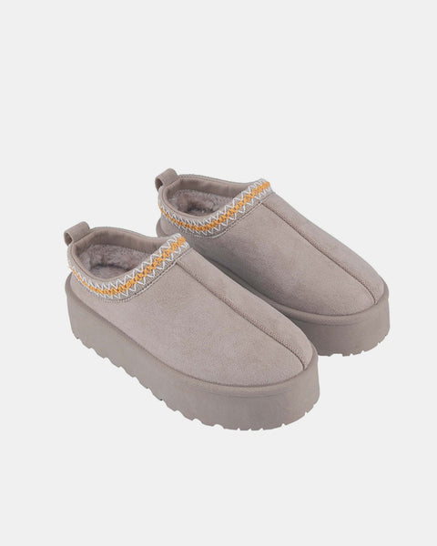 Weeboo Platform Embroidered Trim Slip-On Boots - Opulent Empire