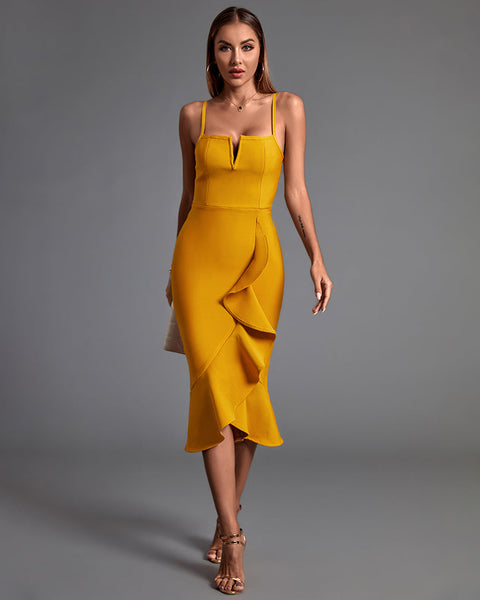 Strappy Sleeveless Frill Over Knee Bandage Dress - Opulent Empire