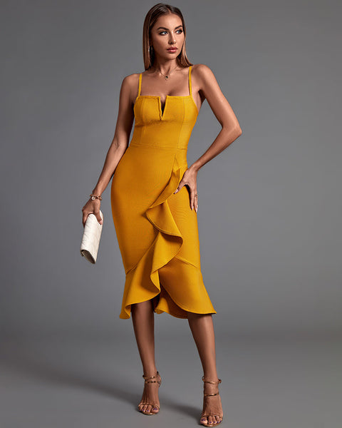 Strappy Sleeveless Frill Over Knee Bandage Dress - Opulent Empire