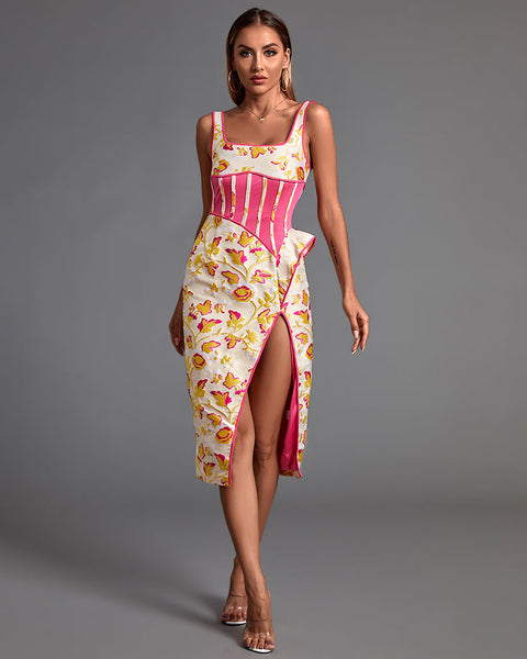 Elegant and sophisticated Maddison floral jacquard midi dress