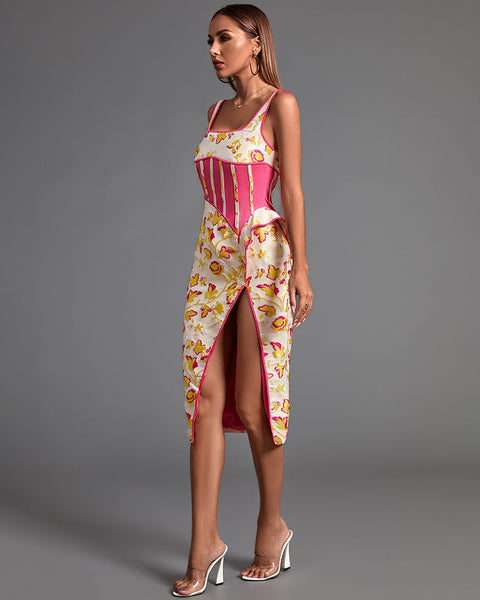 Elegant and sophisticated Maddison floral jacquard midi dress