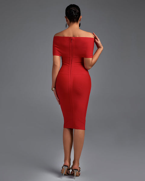 Off Shoulder Short Sleeve Elegant Bandage Dress - Opulent Empire