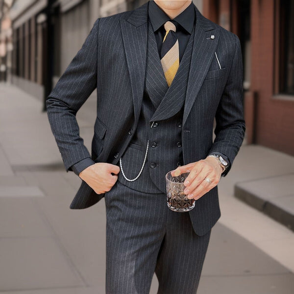 Carlo™ | Premium Three-Piece Striped Suit
