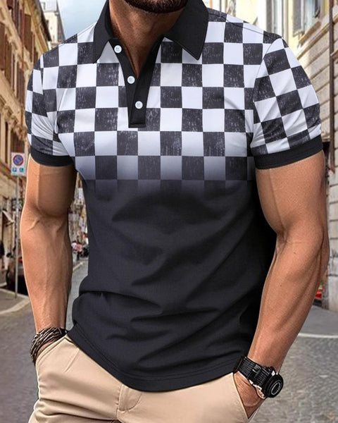 Men's Full Size Collared Checkered Short Sleeve Polo Plus Size - Opulent Empire