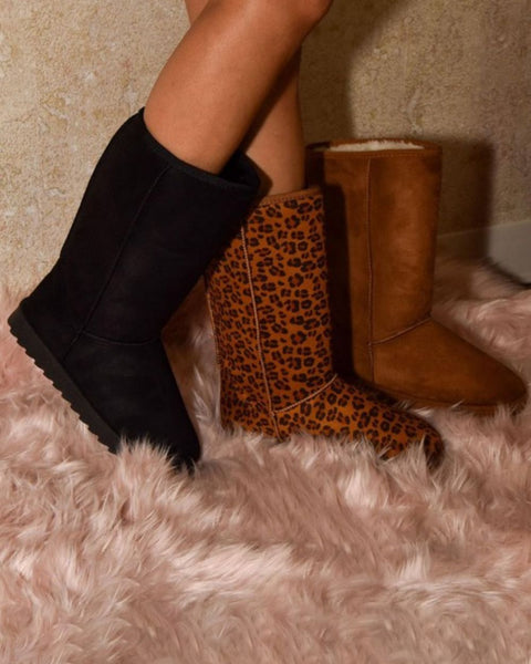 WILD DIVA Leopard Suede Round Toe Boots - Opulent Empire