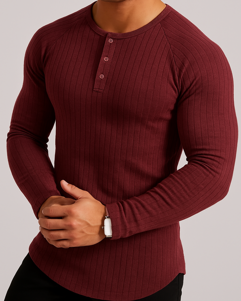 Men's Full Size Ribbed Round Neck Long Sleeve T-Shirt Plus Size - Opulent Empire