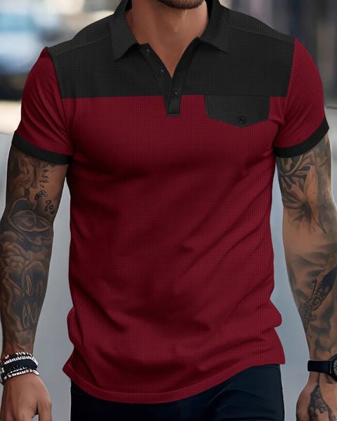 Men's Full Size Waffle-Knit Collared Contrast Polo Plus Size - Opulent Empire