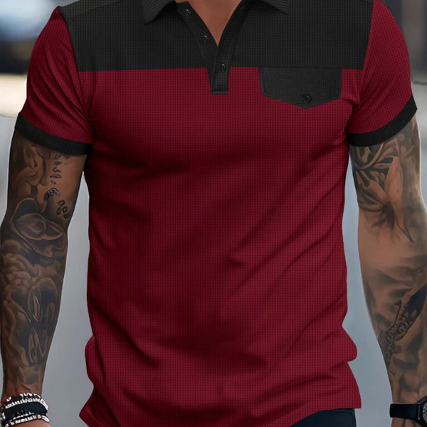 Men's Full Size Waffle-Knit Collared Contrast Polo Plus Size - Opulent Empire