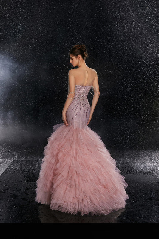 Rosewater Ruffle Couture Gown