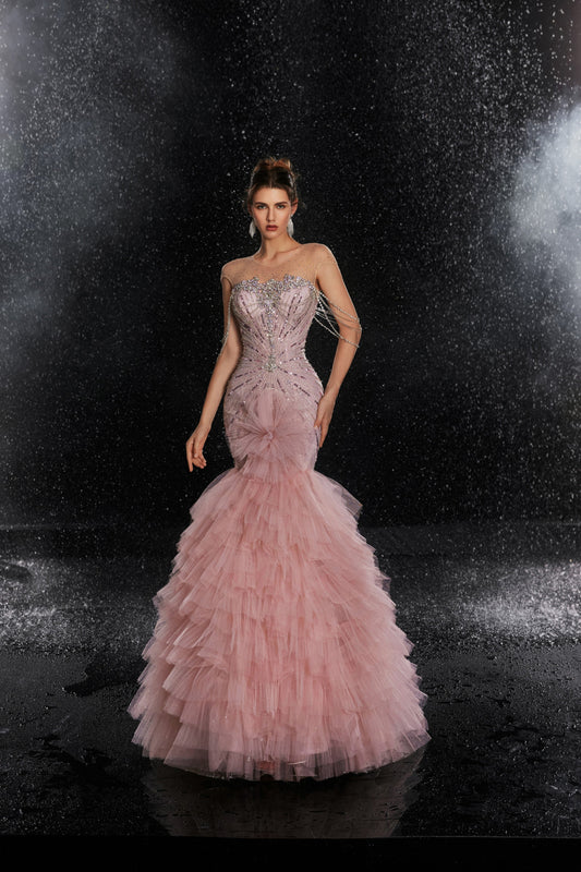 Rosewater Ruffle Couture Gown