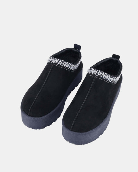 Weeboo Platform Embroidered Trim Slip-On Boots - Opulent Empire