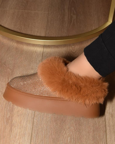 WILD DIVA Embellished Faux Fur Platform Booties - Opulent Empire