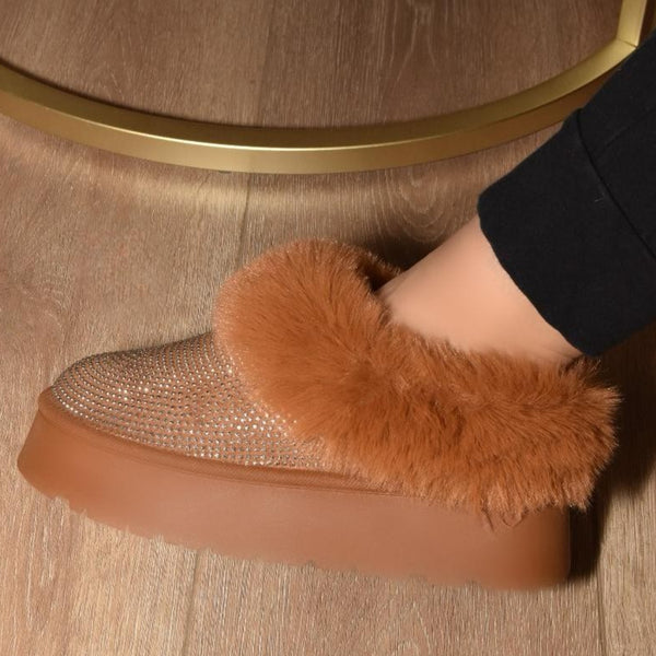 WILD DIVA Embellished Faux Fur Platform Booties - Opulent Empire