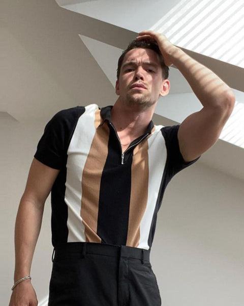 Men's Full Size Color Block Short Sleeve Polo Shirt Plus Size - Opulent Empire