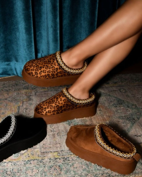 WILD DIVA Embroidered Trim Round Toe Platform Boots - Opulent Empire