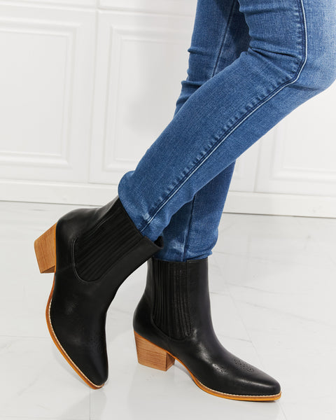 MMShoes Love the Journey Stacked Heel Chelsea Boot in Black - Opulent Empire
