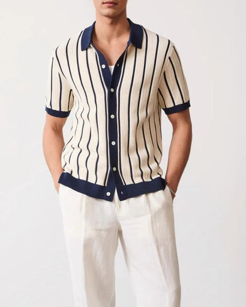 Men's Plus Size Striped Button Down Short Sleeve Shirt - Opulent Empire
