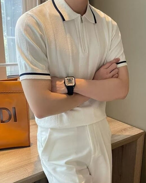 Men's Plus Size Quarter Zip Short Sleeve Polo - Opulent Empire