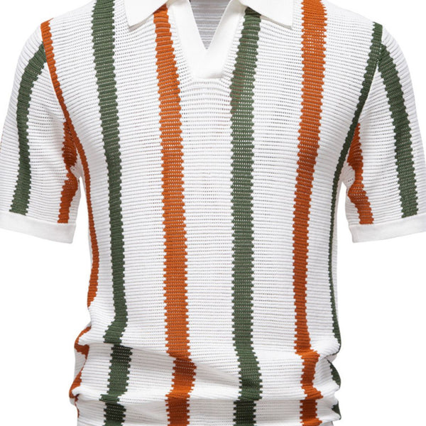 Men's Collared Neck Striped Knit Polo - Opulent Empire
