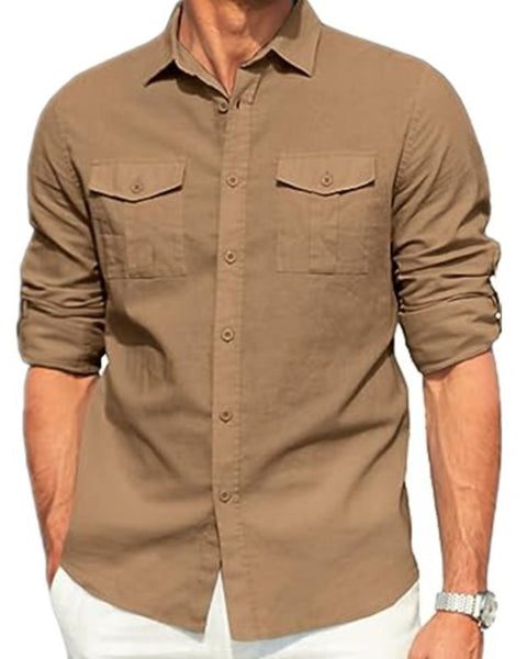 Men's Plus Size Button Down Collared Neck Long Sleeve Shirt - Opulent Empire