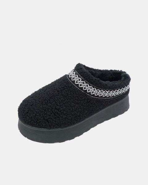 WILD DIVA Embroidered Trim Platform Sherpa Boots - Opulent Empire