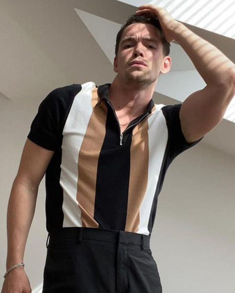 Men's Full Size Color Block Short Sleeve Polo Shirt Plus Size - Opulent Empire