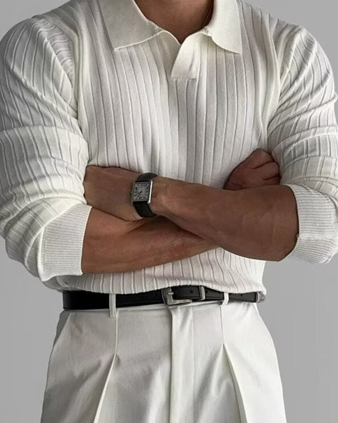 Men's Plus Size Collared Neck Long Sleeve Polo - Opulent Empire