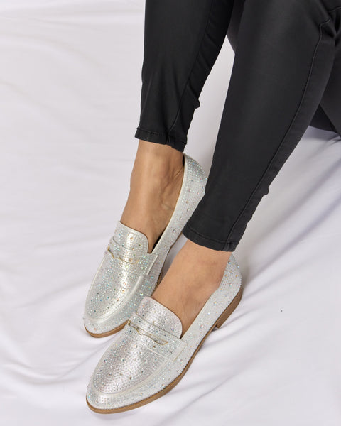 Forever Link Rhinestone Point Toe Loafers - Opulent Empire