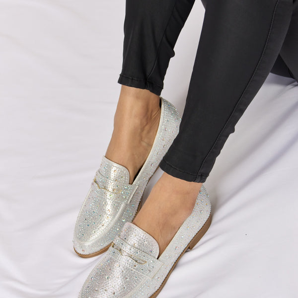 Forever Link Rhinestone Point Toe Loafers - Opulent Empire