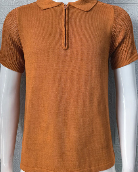 Men's Collared Neck Quarter Zip Knit Polo - Opulent Empire