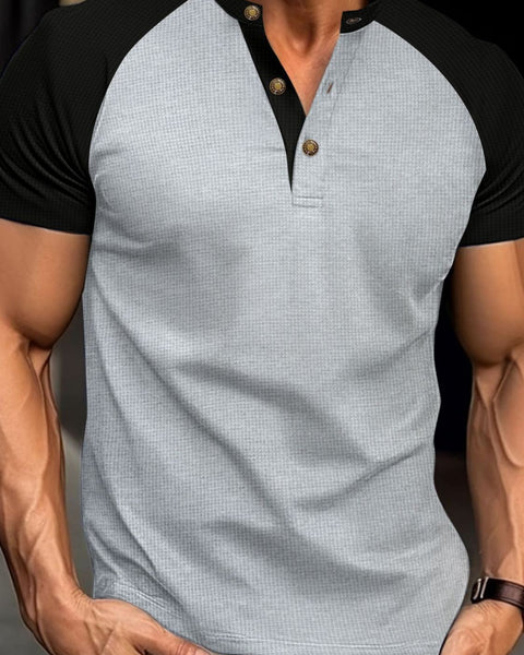 Men's Full Size Waffle-Knit Round Neck Contrast Polo Plus Size - Opulent Empire