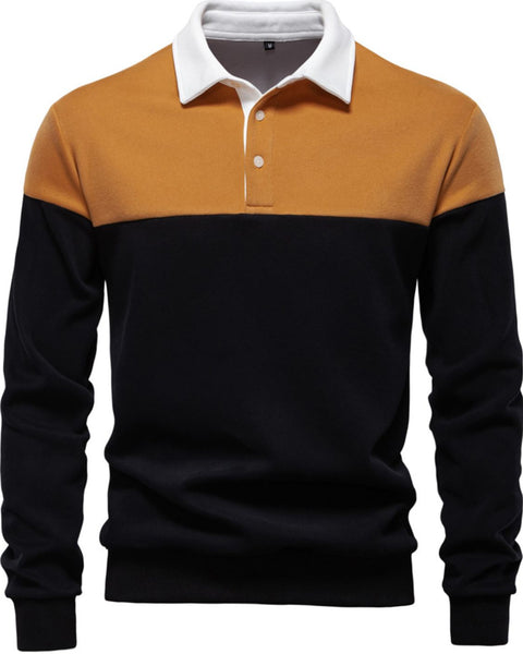 Men's Collared Neck Contrast Long Sleeve Polo - Opulent Empire
