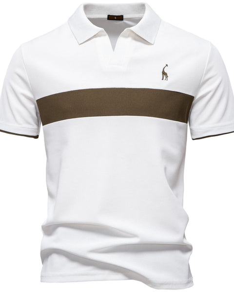 Men's Giraffe Embroidered Collared Neck Contrast Polo - Opulent Empire