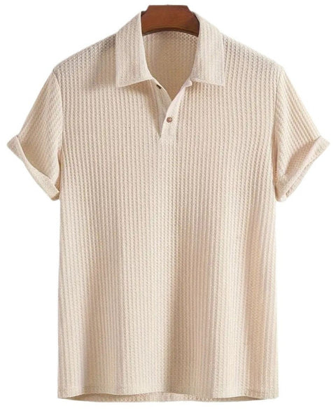 Men's Waffle-Knit Collared Neck Short Sleeve Polo - Opulent Empire