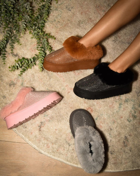 WILD DIVA Embellished Faux Fur Platform Booties - Opulent Empire