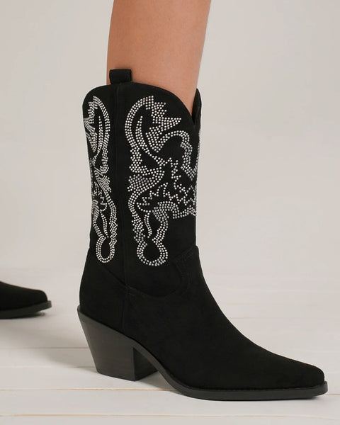 Beast Fashion Rhinestone Detail Point Toe Boots - Opulent Empire